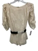 3.1 Phillip Lim Size 4 Cream White & Black Silk Long puff sleeve Pleated Top