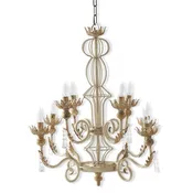32 Inch Distressed Whitewashed & Gold Metal 8 Arm Chandelier