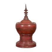 19th Century Burmese Cinnabar Palembang Lacquer Temple Offering Bowl with Lid
