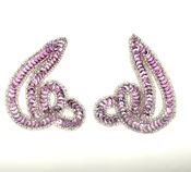 Designer Motif Swirl - Pair/Single - Orchid Pink Sequins - Silver Beaded Trim 5”x 4”