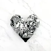 Black and Cream Snake Skin Pattern with Lambskin Heart Pillow