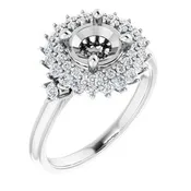 14K White 6.5 mm Round 1/2 CTW Natural Diamond Semi-Set Fancy Halo-Style Engagement Ring