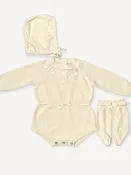 Cream Milan Pointelle Knit Baby Girl Bodysuit 3pc SET