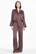 ALLI BROWN SATIN CREPE WIDE LEG PANT