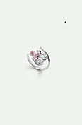 Bague ajustable argentée fleur de pensée et pierres roses