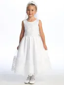 210 Girls White First Communion Dress w/ Corded Embroidered Tulle & Sequins
