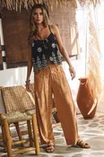 Amiah Relaxed Striped Pants in Camel