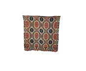 Jacquard Woven Coverlet, Cream Field with Navy and Red Design — White Barn Antiques