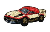 Porsche Vintage Appliqué with Gold and Red Sequins and Gold Bead Headlights 9" x 4.25"