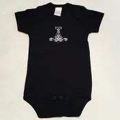Black Baby Onezie with snaps - Embroidered Thor's hammer