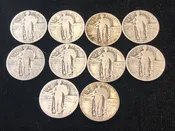 10 Coin Lot Standing Liberty Qtrs Vg+ Condition Nice Lot