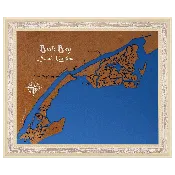 Bulls Bay, South Carolina Stained Wood and Distressed White Frame Lake Map Silhouette