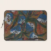 Blue Bell Flowers in Black Basket Whimsical Floral Still Life Folk Art Botanical Painting Laptop Sleeve