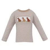 Anavini Boys Long Sleeve Labrador T-Shirt - Khaki Knit Stripe