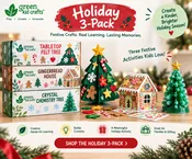 Limited Edition Holiday 3-Pack: Gingerbread House Village, Tabletop Felt Tree, Crystal Chemistry Tree