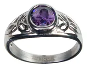 Amethyst Purple CZ Trinity Knot Stainless Steel Ring*