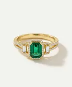 Aanika V. Emerald & Diamond Emerald-Cut Three-Stone Split Shank Ring -