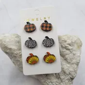 Fall Pumpkin Stud Earrings - Set Of 3