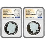 2025 Morgan & Peace Silver Dollar 2-Coin Set Early Releases PF70 Ultra Cameo NGC | .999 Fine Silver