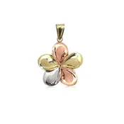 14KT Gold Tri-color Plumeria Pendant, 6 sizes