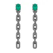 CHAIN LOVERS EARRING IN BLACK RHODIUM PLATED 18K WHITE GOLD WITH EMERALD AND DIAMOND