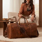 Algiers Leather Duffle Bag 18" - Caramel Brown