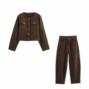 Button Down Long Sleeve Denim Jacket and Pants Set