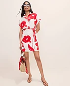 Floral Collared Shift Dress in Linen Blend