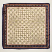 Classic Chain Print Square Scarf | Green & Navy Border Silk-Feel Fashion Scarf