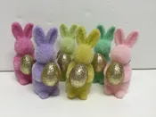 180 Flocked Bunny with Gold Egg