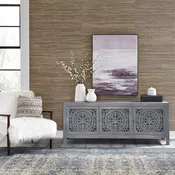 Marisol 65 Inch 3 Door Accent Tv Stand In Weathered Honey And Soft Wash Gray