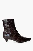 Croco Embossed Leather Pointy Toe Kitten Heel Ankle Boots - FOSCA16C