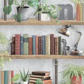 Veer Decor Industrial Book Nook Grey Wallpaper 8196-AK2