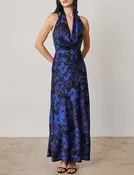 After Midnight Blue Floral Halter Dress