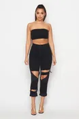 Cut Out Distressed Mom Jeans - Black