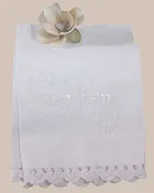 100% White Cotton Christening Towel Baptism Towel with Lace