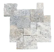 Premium Select Tumbled French Pattern Silver Travertine Pavers (2″ thick)