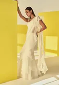 Aafa ivory draped ruffle sari set