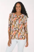 Block Print Shirred Shoulder Top