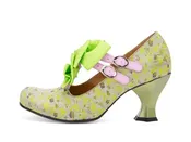 Caravaggio - Green/Floral | Double T-Strap Heels with Bows | Fluevog Shoes