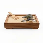 Natural Stone Zen Garden Kit – Handcrafted Wood Tray, 10x8 Inches, Earth Tones