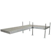 12' L-Shaped Boat Dock System with Aluminum Frame and Gray Composite Decking