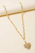 Intricate Heart Pendant Long Chain Necklace-Gold