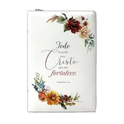 Biblia de Estudio Reina Valera 1960 Arco Iris con Cierre Indice en color Blanco con Flores y estuche de proteccion