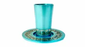 Anodized Turquoise Kiddush Cup with Rimon (Pomegranate) Lacework
