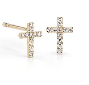 14 kt and diamond cross studs (White Gold or Yellow Gold)