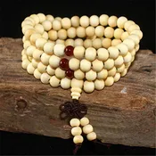 108 Wood Beads Lotus OM Tibetan Buddhist Mala