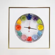 10x10 Clock with a Navy Teapot in a Rounded Matte and Gold Frame