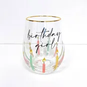 8 Oak Lane - Birthday Girl Stemless Wine Glass, 20oz Gold Rim