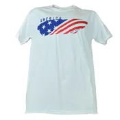 America Est 1776 White Tshirt Tee Womens Short Sleeve Crew Neck Flag USA Merica